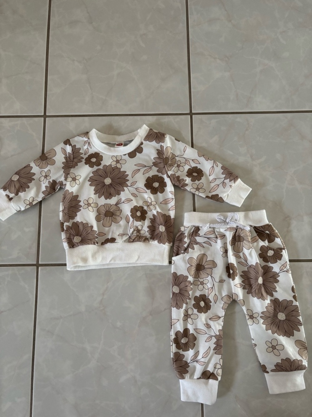 Amazon Kids Matching Set White with Brown Floral Print